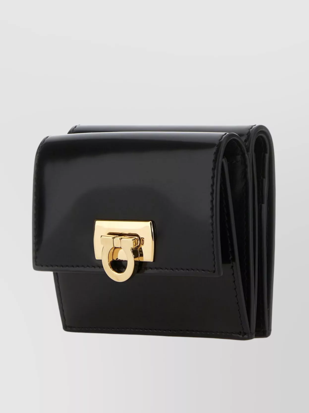 Ferragamo Compact Leather Wallet With Front Flap