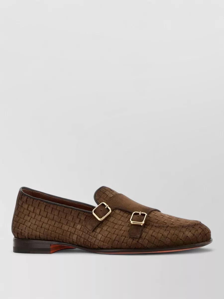 Santoni suede leather monk shoes