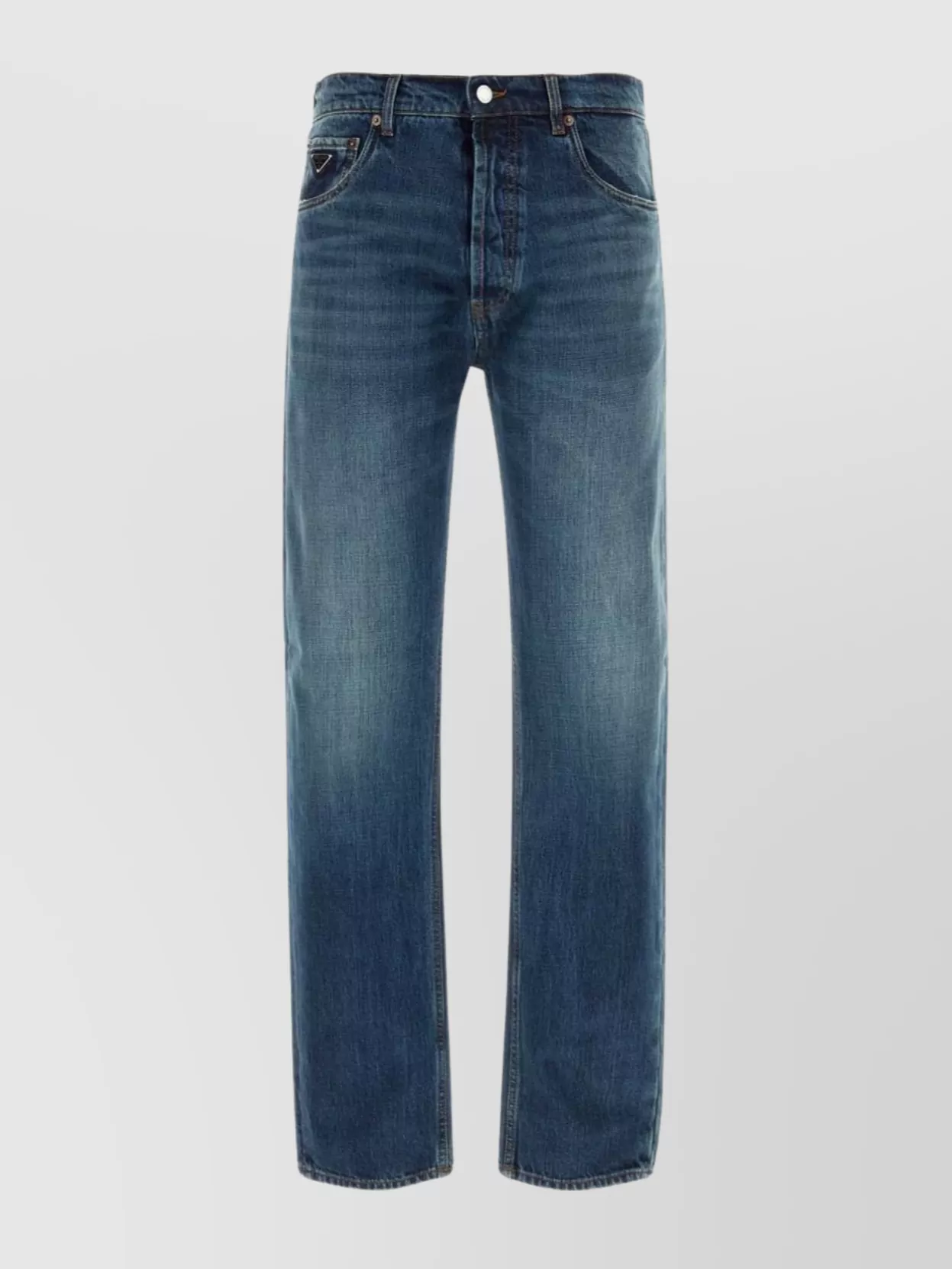 Shop Prada Denim Jeans With Belt Loops And Contrast Stitching In Blue