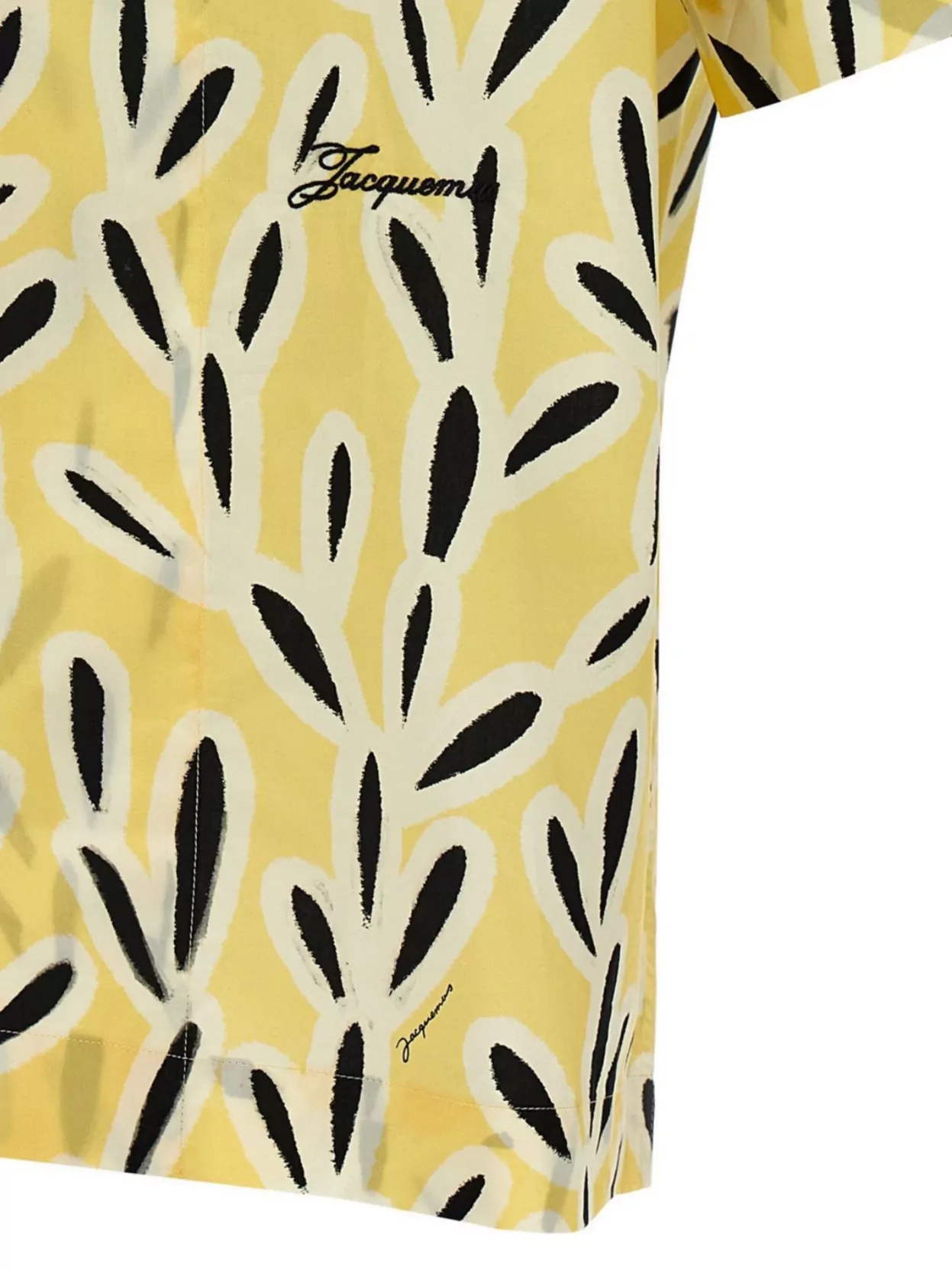 Jacquemus Yellow Cotton Jean Shirt With Playful Leaf Pattern