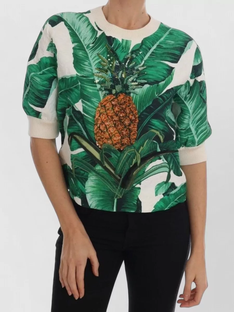 Dolce&Gabbana Silk cotton sequined printed crewneck sweatshirt