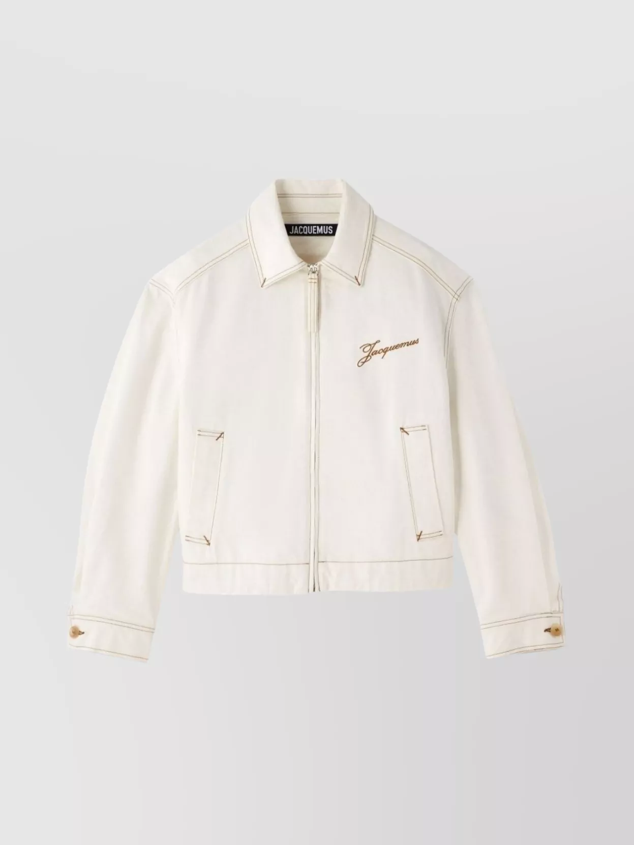 Jacquemus Denim Canvas Jacket Side Pockets In Neutral