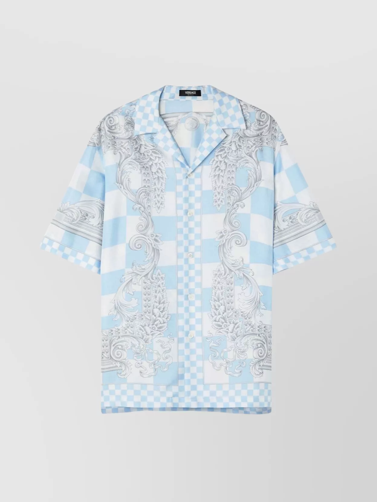 Versace Baroque Camp Collar Check Graphic Shirt In White
