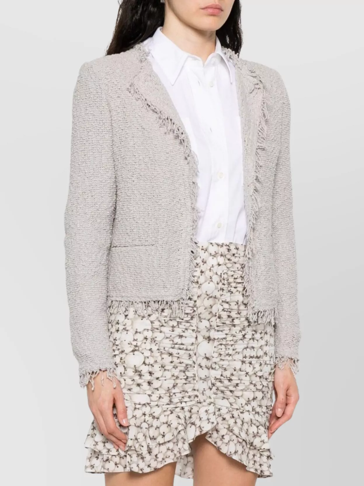 Iro Cotton Jacket With Textured Fabric And Frayed Edges In Gray