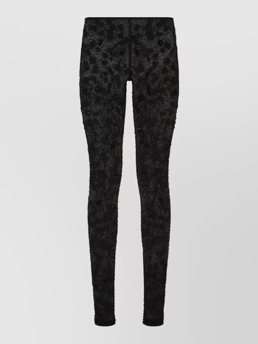 Dolce & Gabbana Sequin Floral Skinny Leggings Mid Rise Stretch