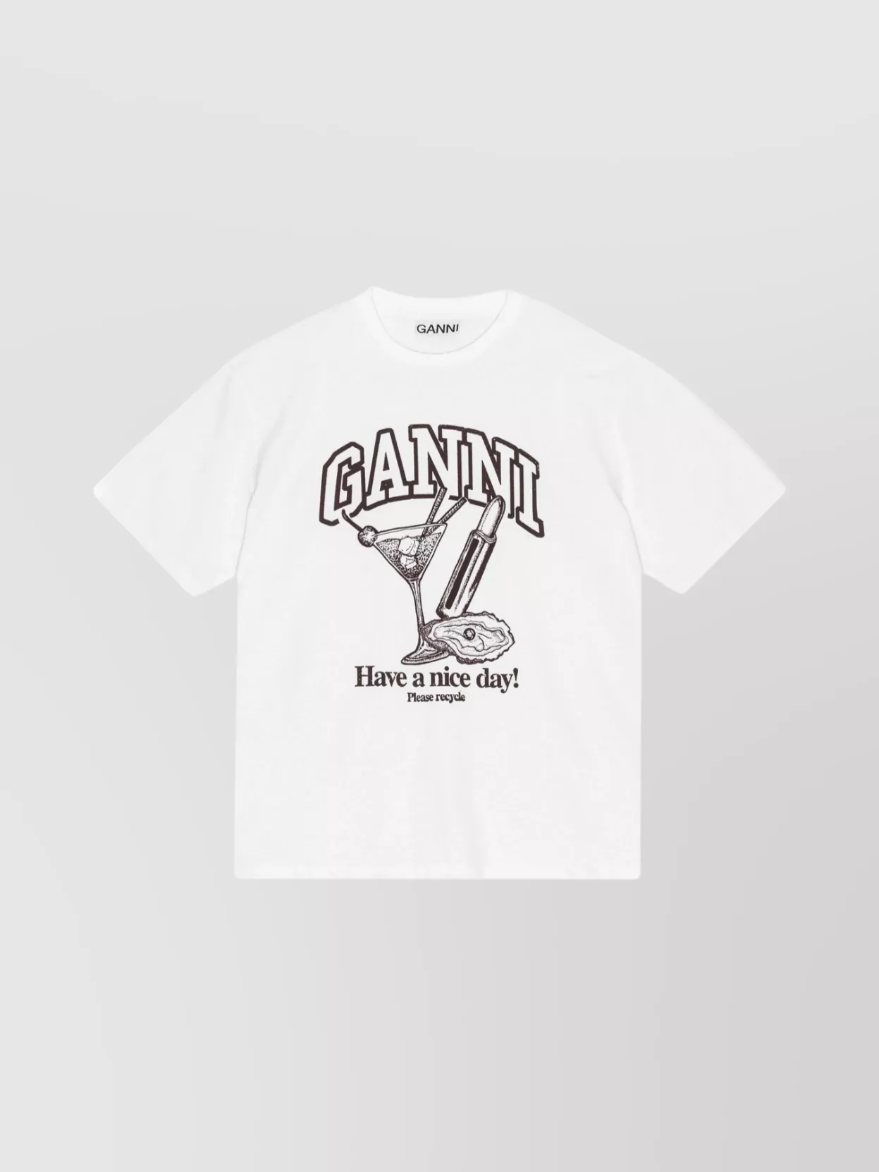 Ganni Cocktail-print T-shirt In White