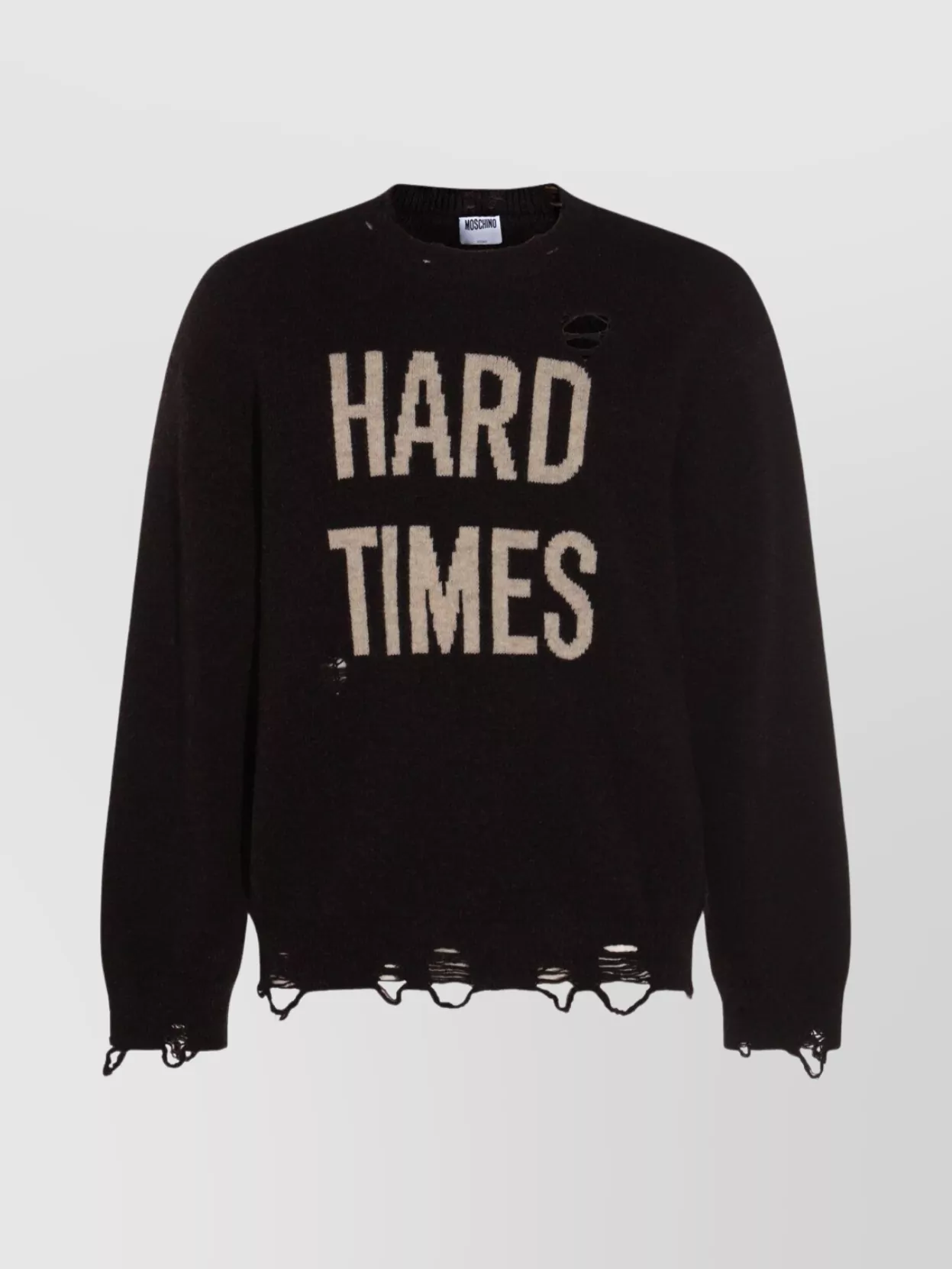 Moschino Ribbed Crewneck Sweater Distressed Detailing