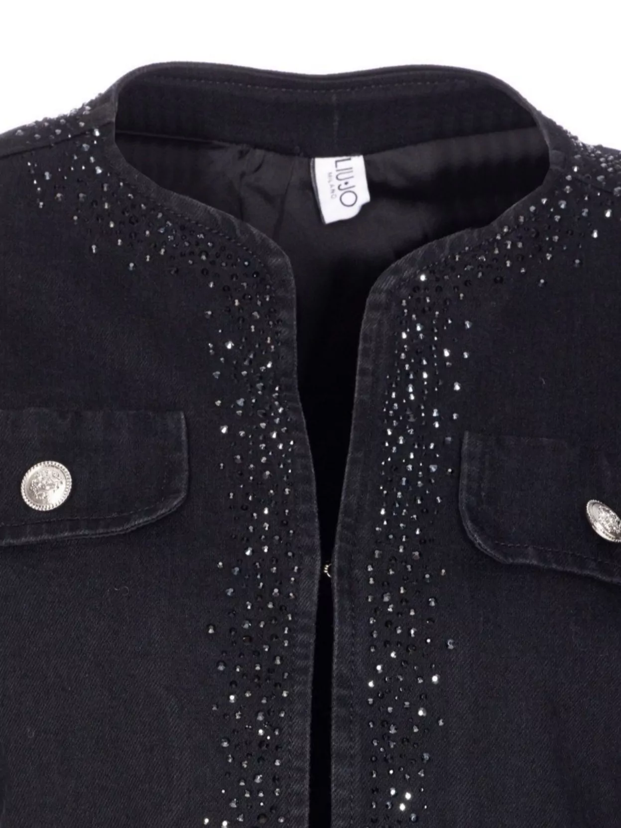 Liu •jo Denim Jacket Studded Buttoned Pockets In Black