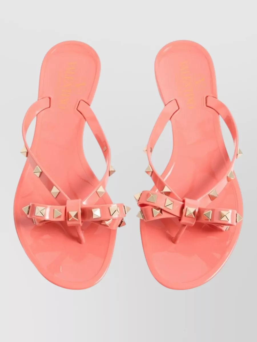 Valentino Garavani Rockstud Sandals Flat Sole Bow Detail