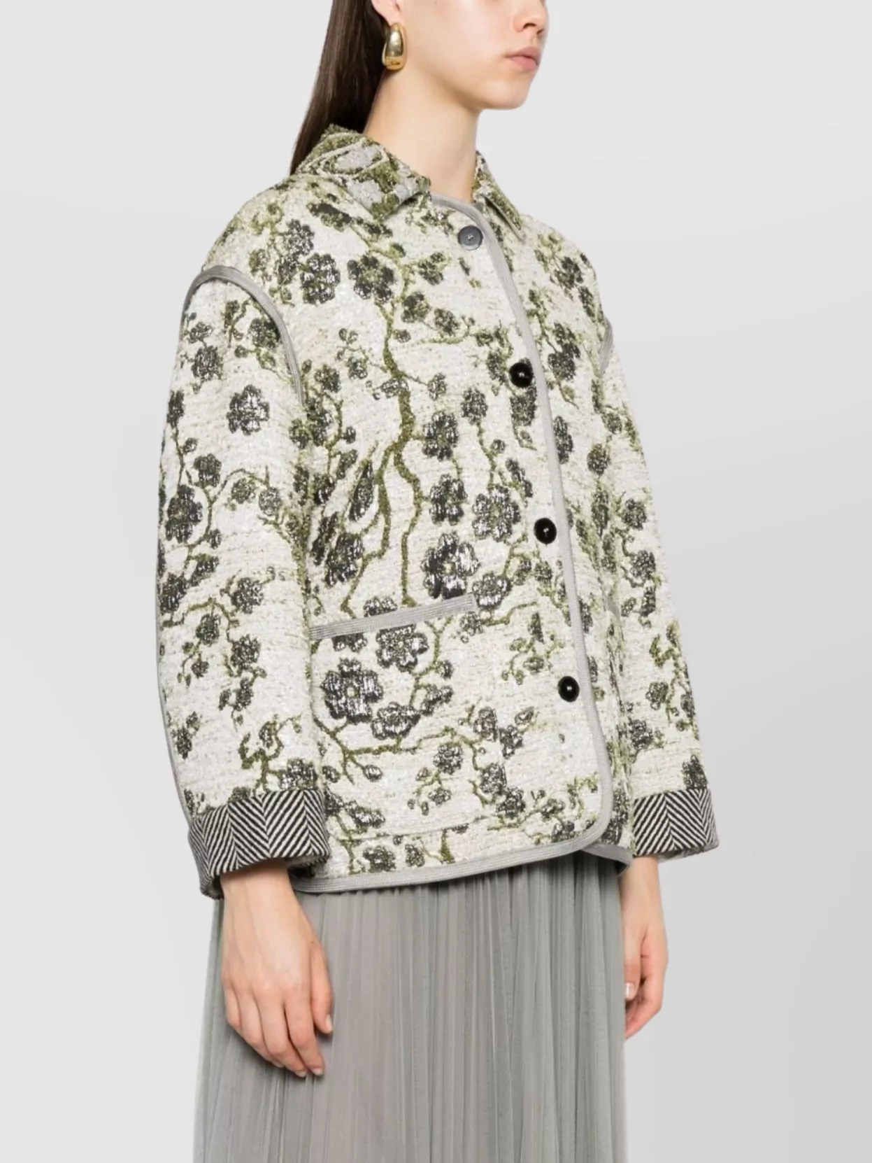 Forte Forte Textured Floral Blazer Contrast Trim In Multi