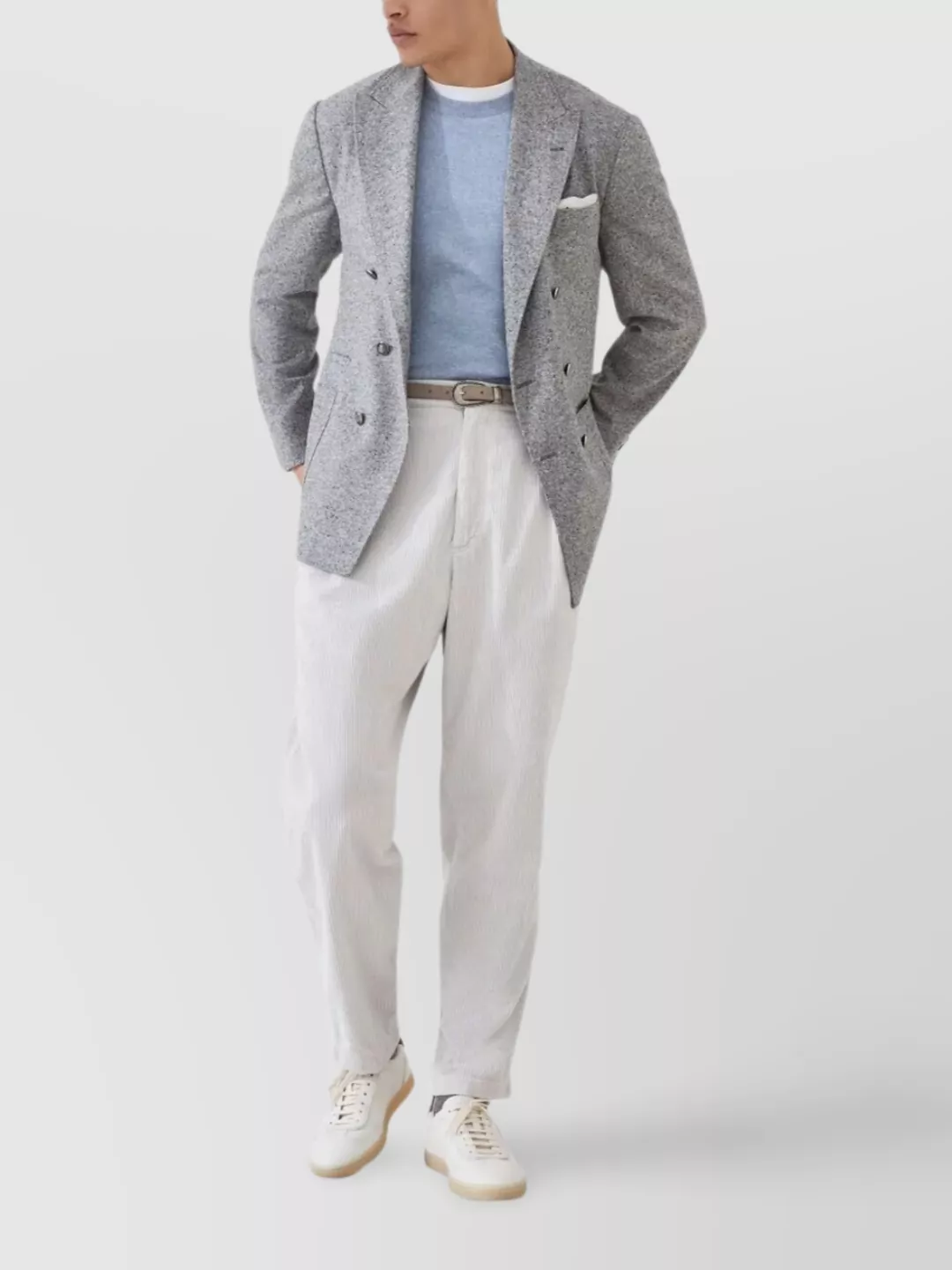 Brunello Cucinelli Cashmere Crew Neck Sweater With Ribbed Finish In Blue