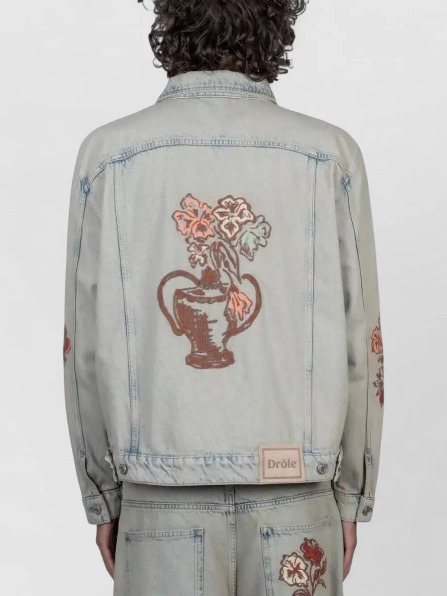 Drôle De Monsieur Embroidered Floral Denim Jacket