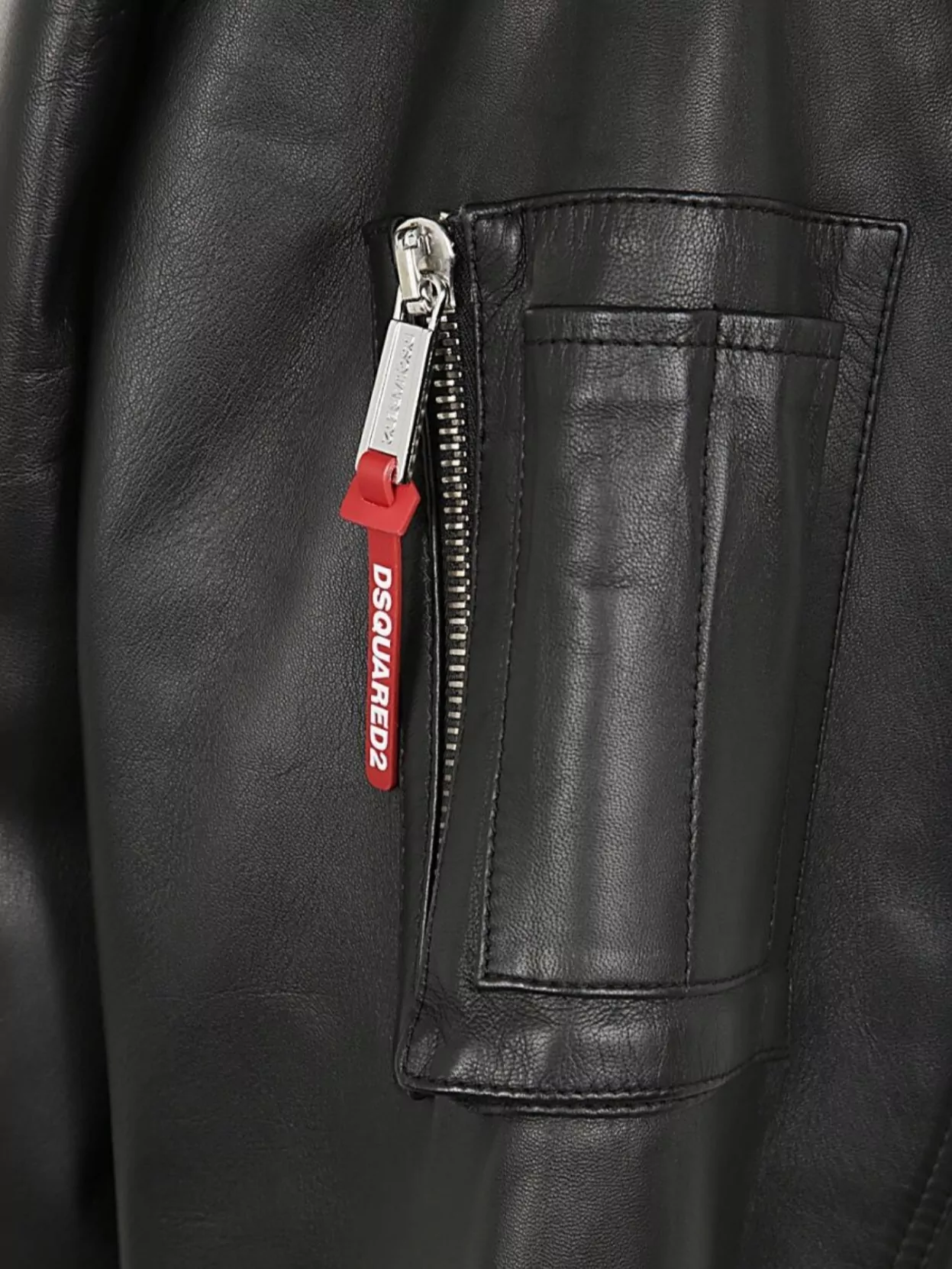 Dsquared2 Leather Bomber Jacket With Ribbed Finish In Black