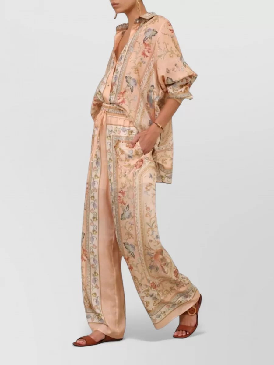 Zimmermann Silk Floral-Print Mid-Rise Wide-Leg Trousers