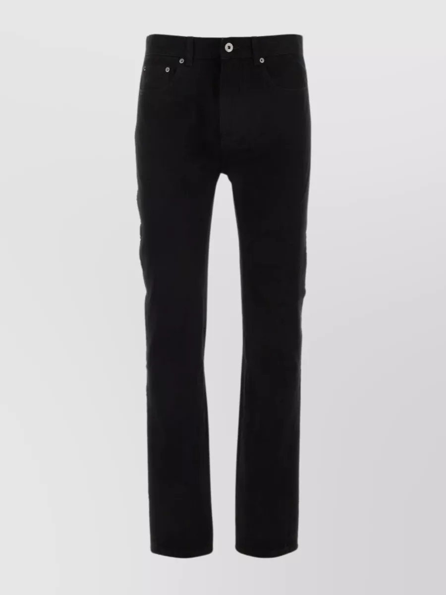 Shop Jw Anderson Denim Trousers With Belt Loops And Frayed Hem In Black