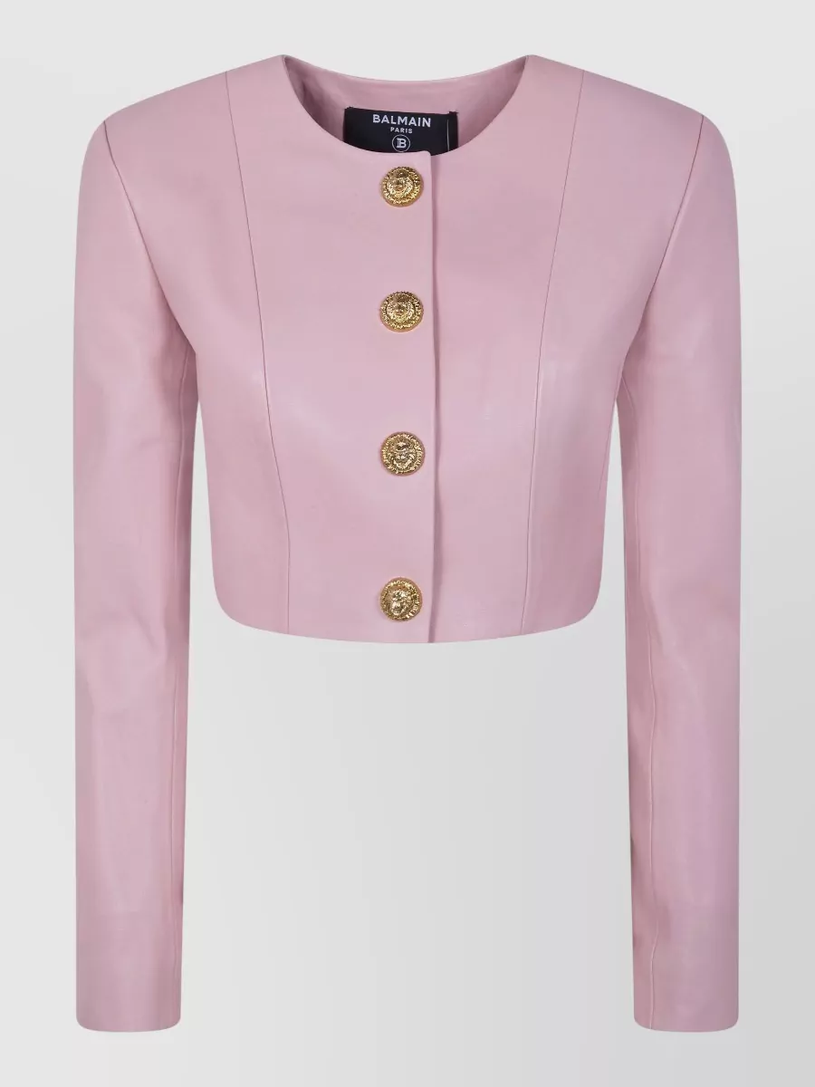 Balmain Lambskin Long Sleeve Cropped Jacket