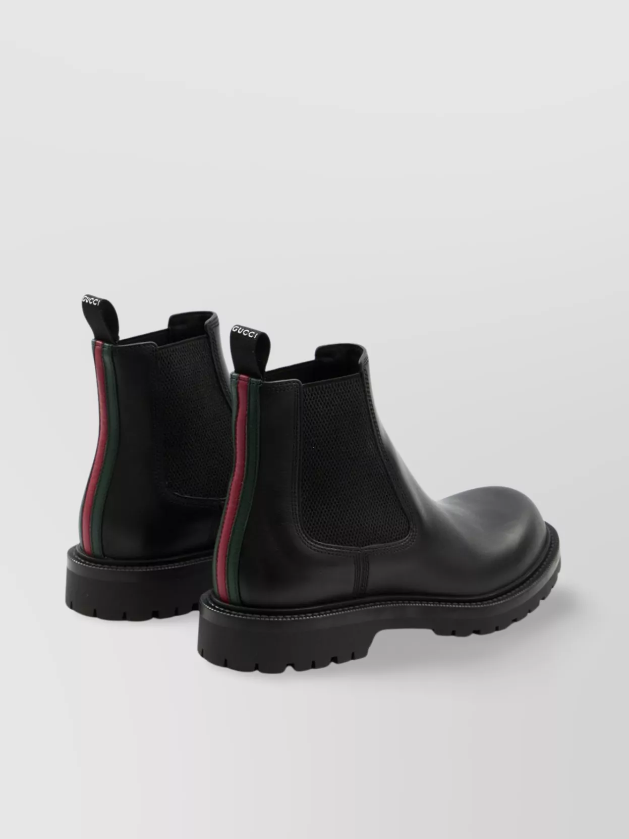 Gucci Round Toe Leather Chelsea Boots With Web