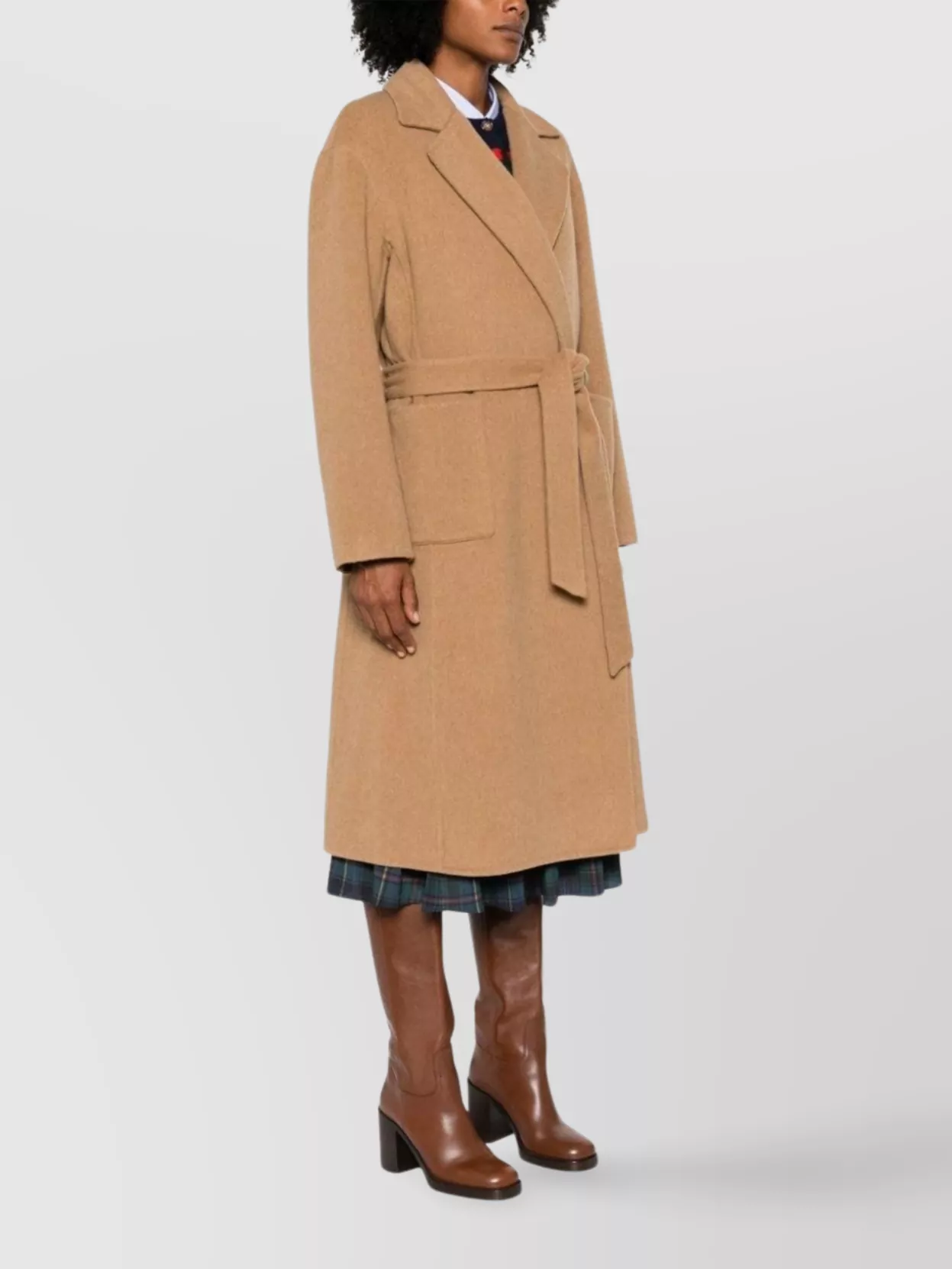 Ralph Lauren Wool Coat With Belted Waist And Notched Lapels