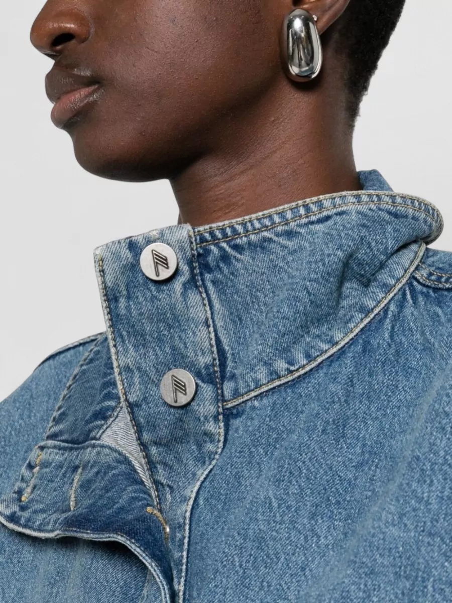 The Attico Denim Cotton Jacket Contrast Stitching Pockets Collar