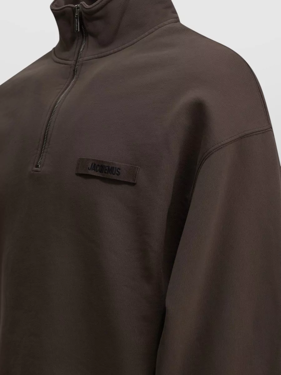 Jacquemus Cotton Hooded Half Zip Sweatshirt