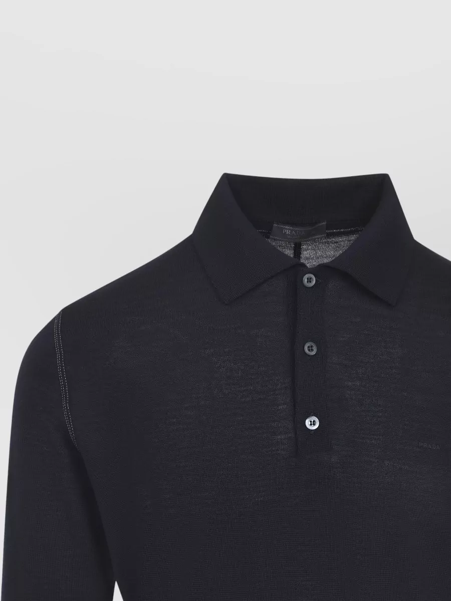 Prada Wool Long-Sleeve Polo Sweater