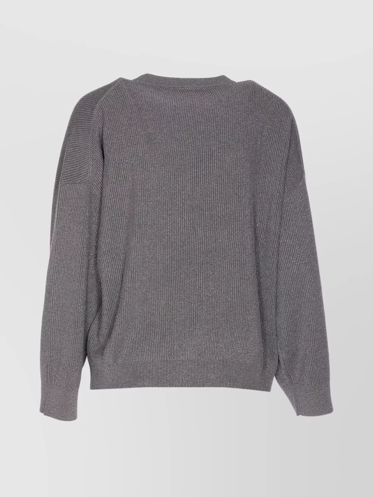 Brunello Cucinelli Metallic Ribbed Crewneck Knitwear With Long Sleeves In Gray