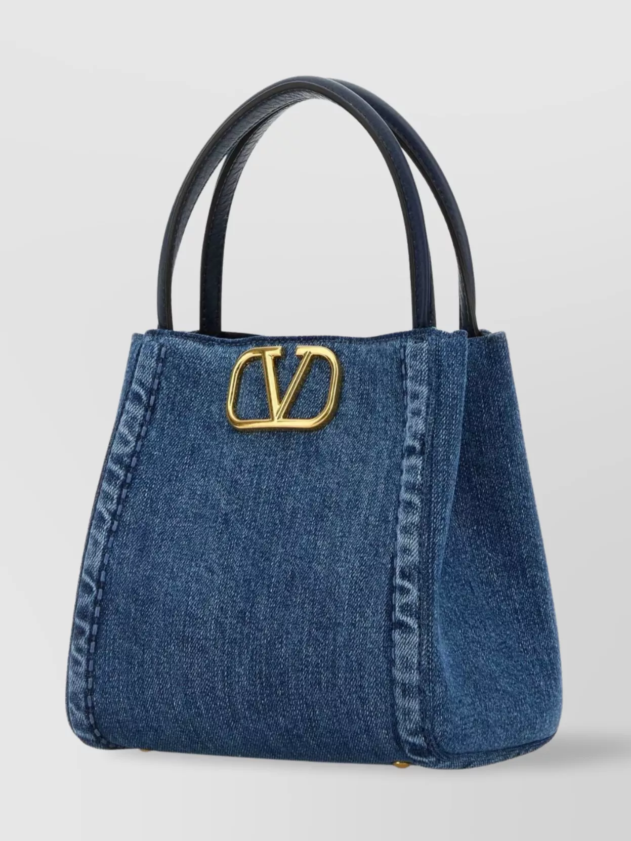 Valentino Denim Small Alltime Handbag In Blue