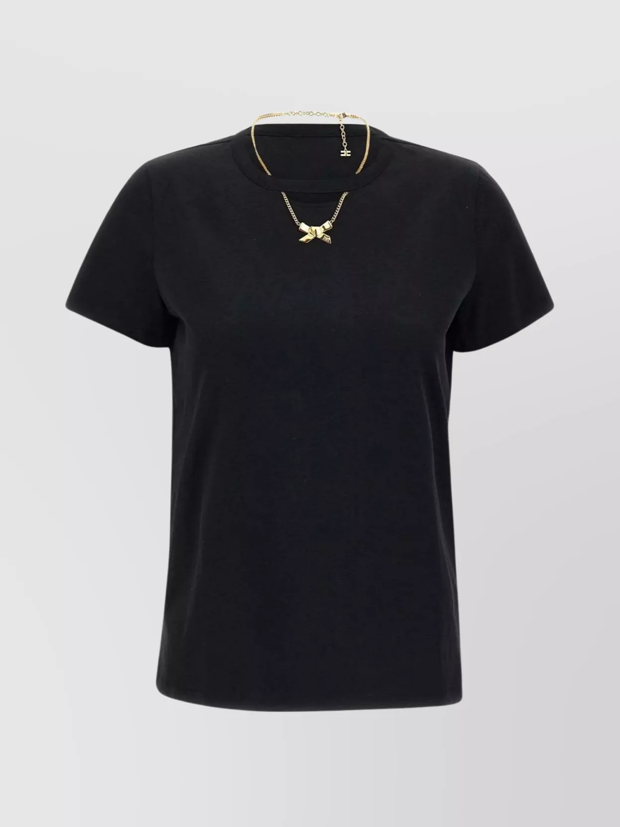 Elisabetta Franchi Crew Neck T-shirt With Gold Necklace Cut-out