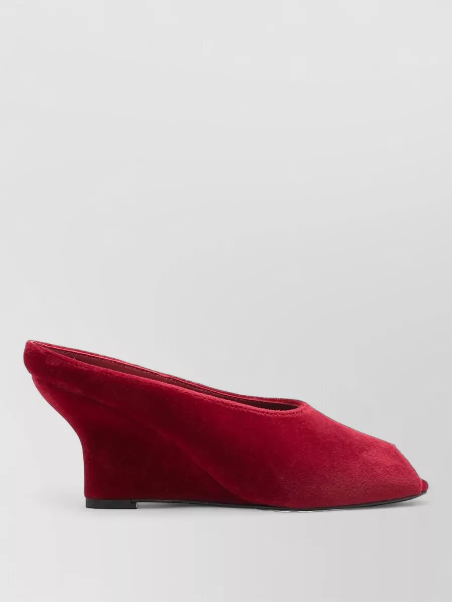 Totême Wedge Heel Velvet Peep Toe Mules