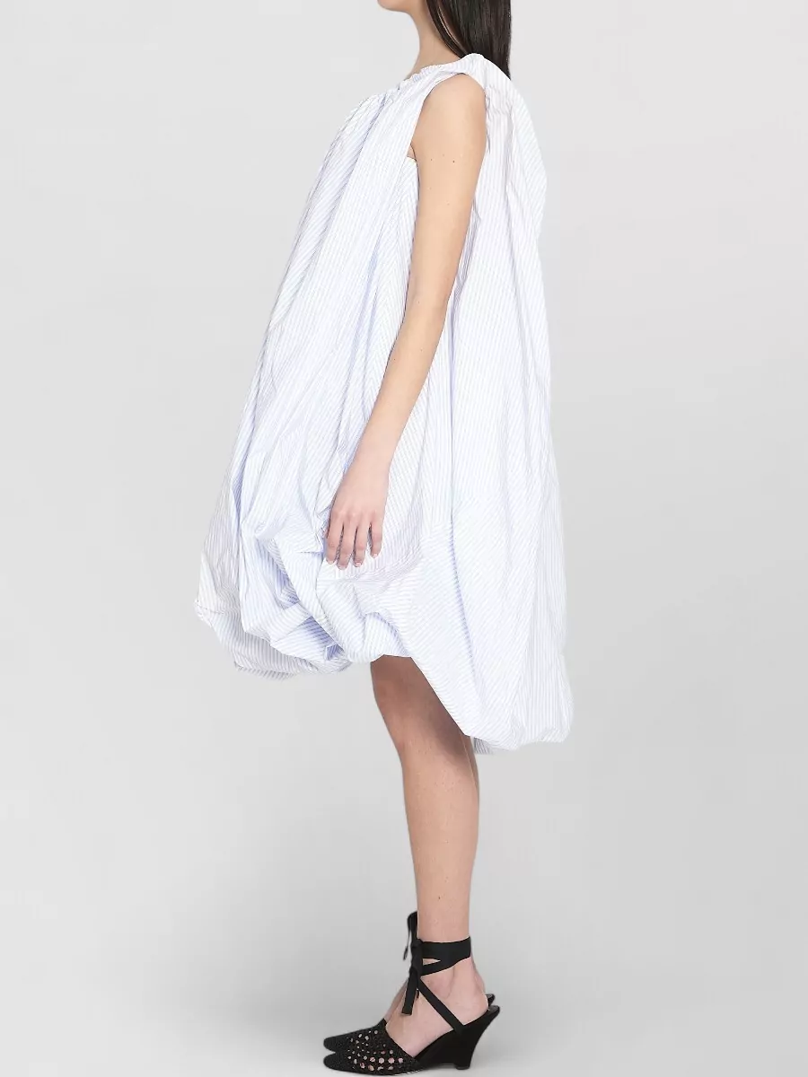 Jacquemus Striped Off-The-Shoulder Draped Gathered Balloon-Hem Midi Dress