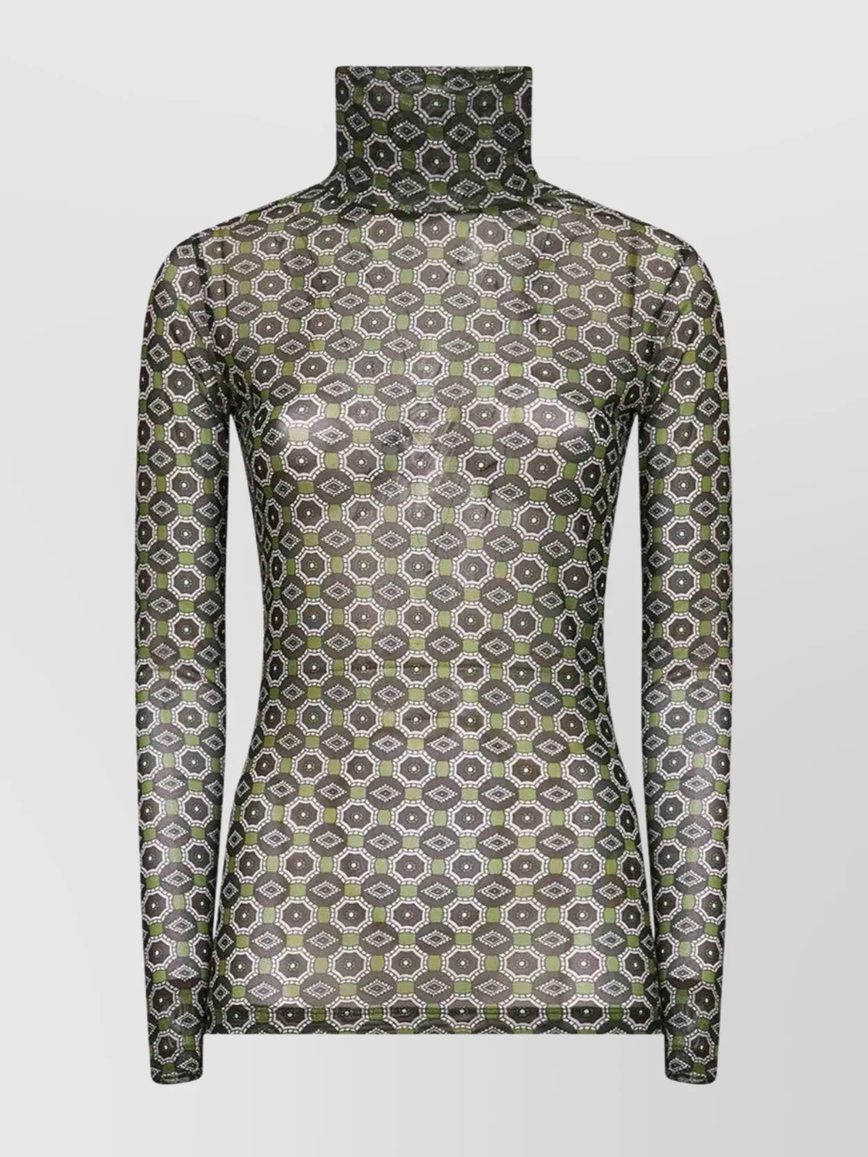 Dries Van Noten High Neck Mesh Top With Mini Tie Print In Green