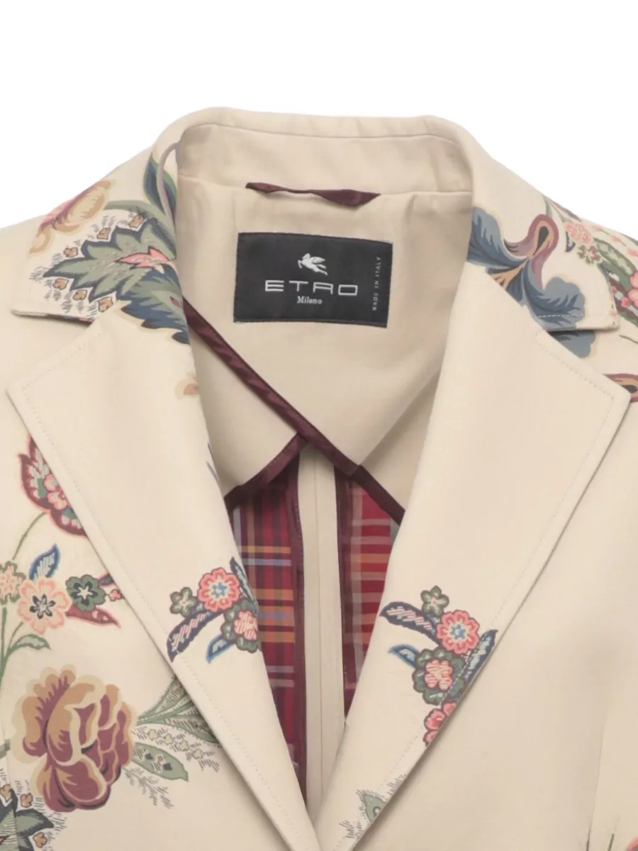 Etro Long Cotton Coat Belted Waist Florals