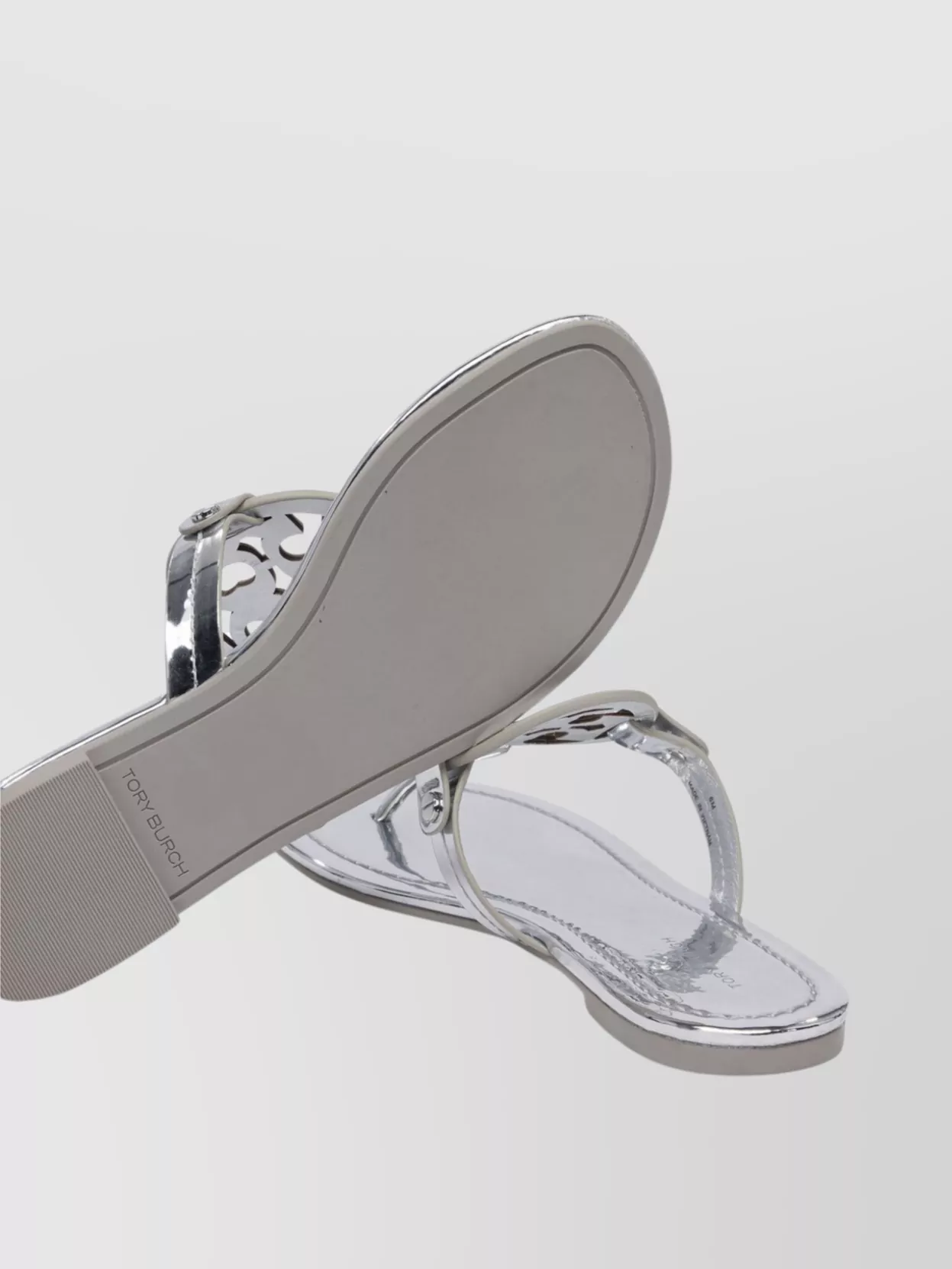 Tory Burch Metallic Open Toe Flat Sole Sandals