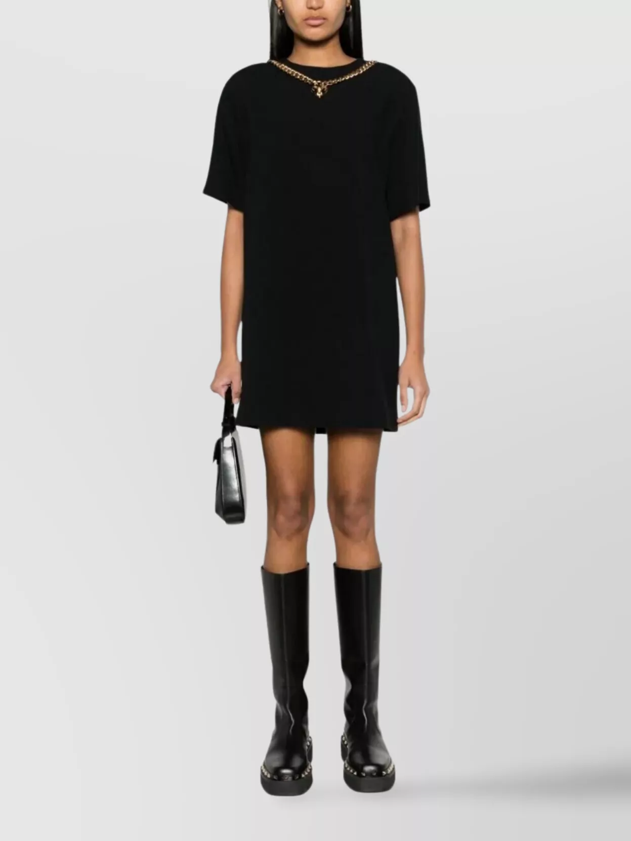 Moschino Dress With Gold Chain And Heart Pendant In Black