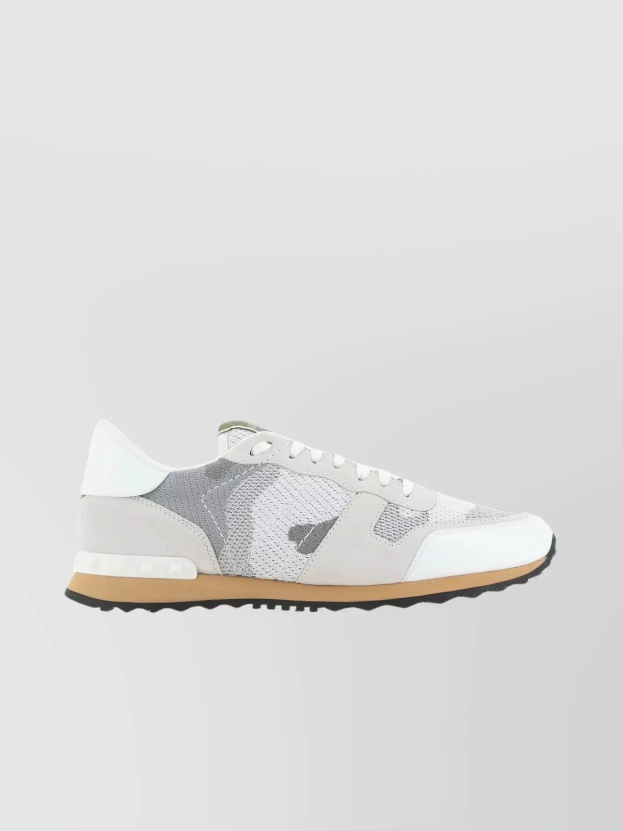 Shop Valentino Leather And Fabric Rockrunner Camouflage Sneakers In Grey