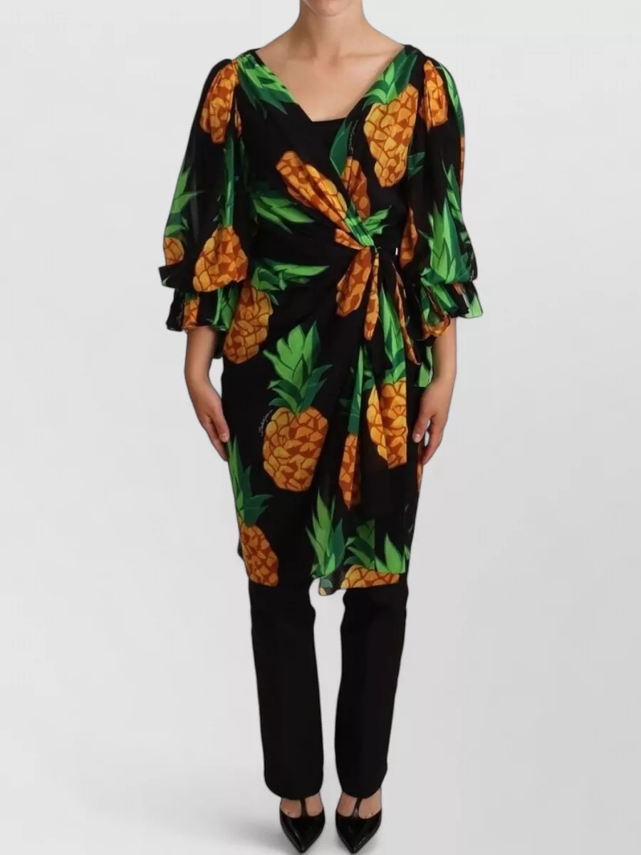 Dolce&Gabbana Silk pineapple print wrap mini dress
