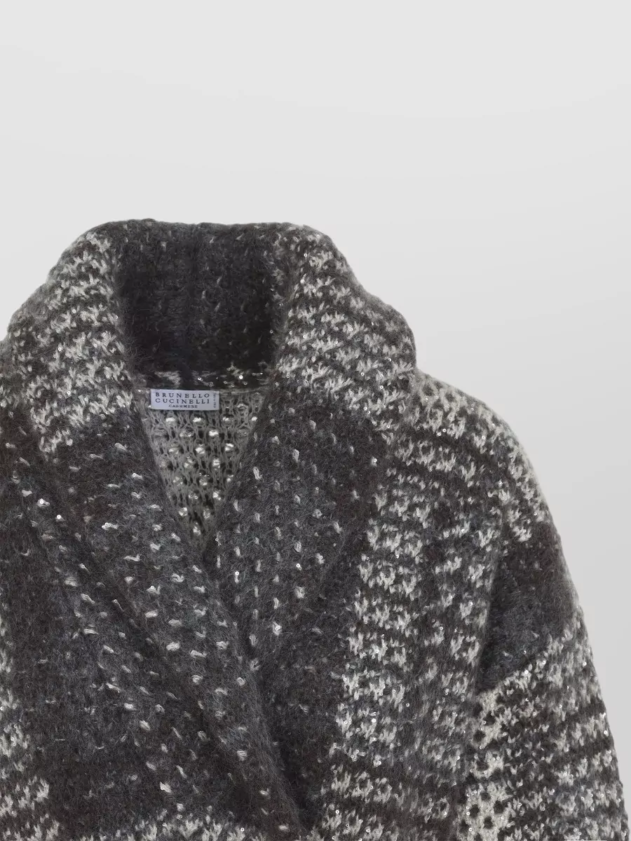 Brunello Cucinelli Mohair Blend Sequined Belted Macrocheck Oversized Coat