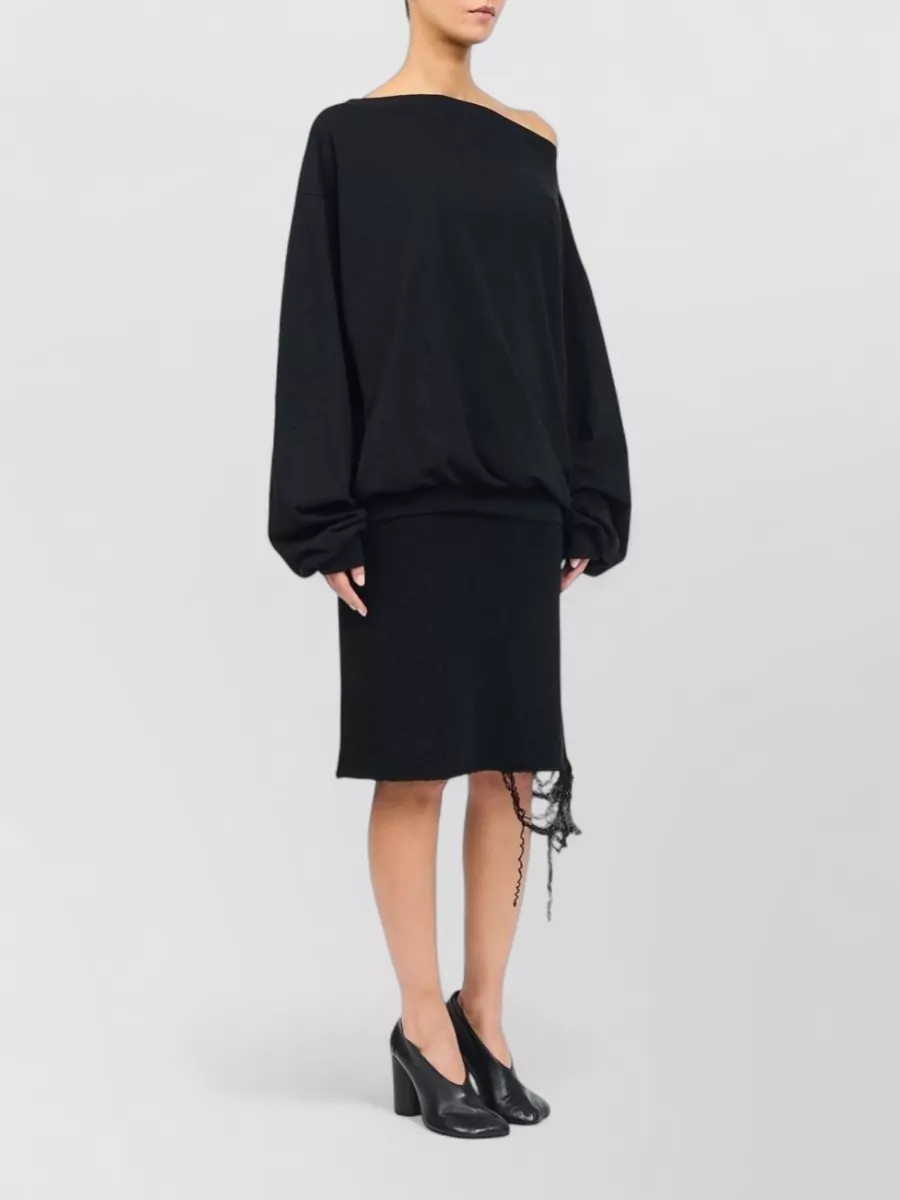 Mm6 Maison Margiela Cotton Oversized Asymmetric Off-Shoulder Long-Sleeve Sweatshirt