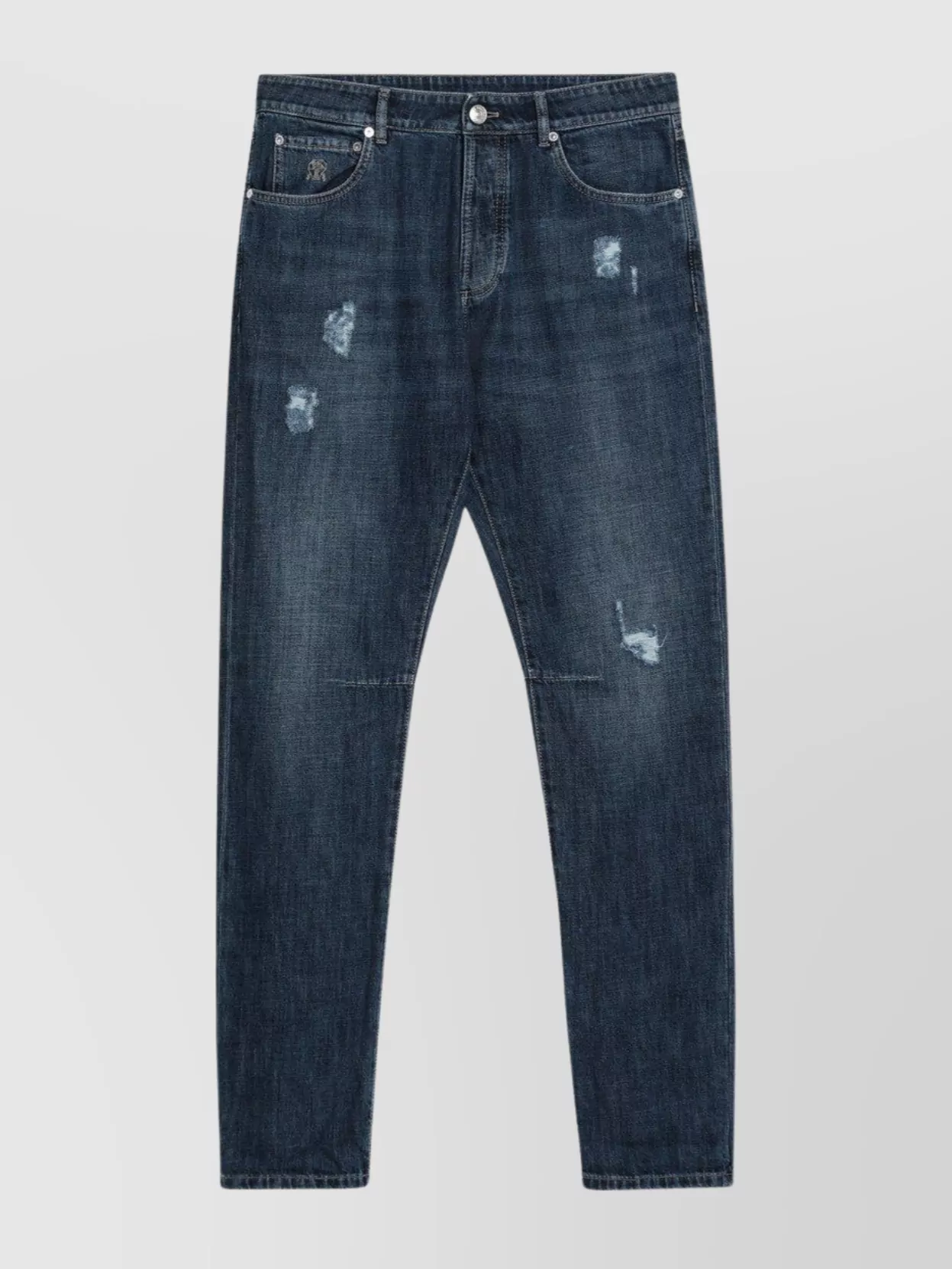 Brunello Cucinelli Distressed Denim With Faded Wash And Rips In Blue