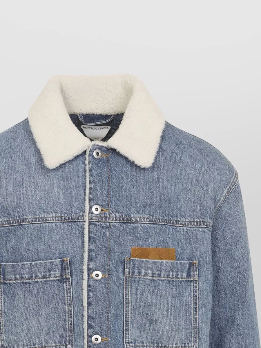 Bottega Veneta Shearling Collar Denim Single Breasted Coat