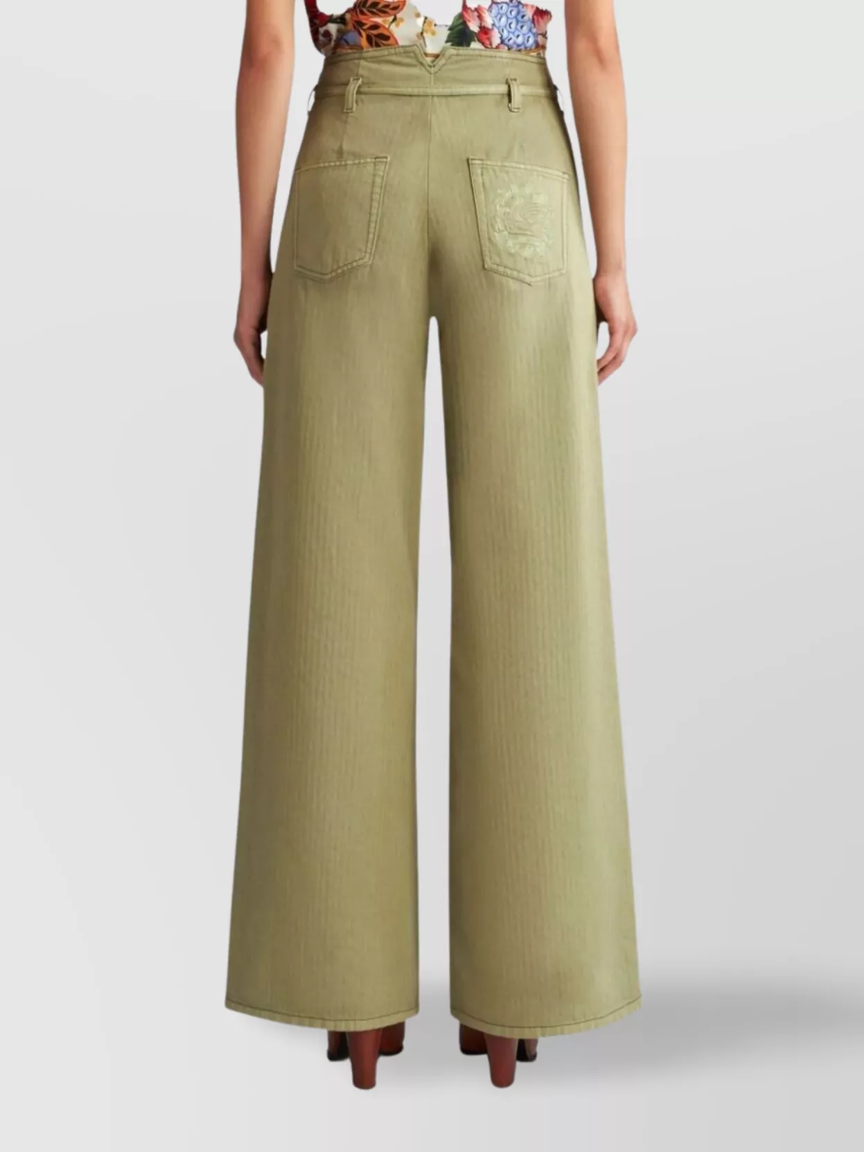 Etro Wide-leg Jeans Featuring Embroidered Detail In Green