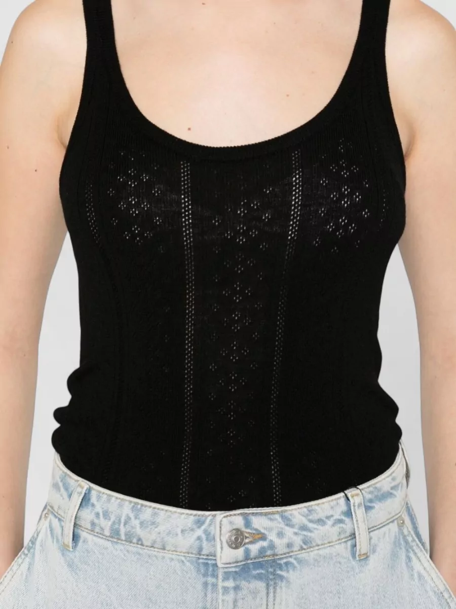 Herskind Merino Wool Ribbed Sleeveless Scoop Neck Knitted Top
