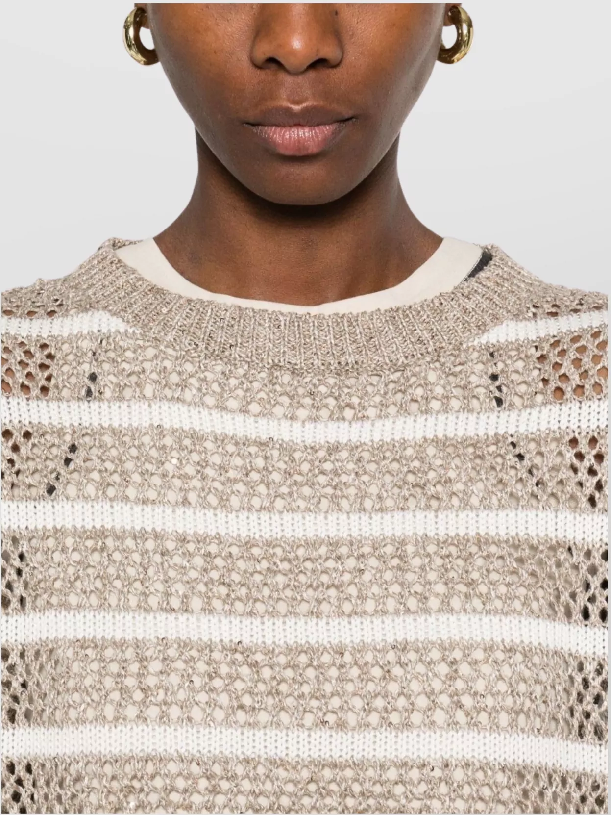 Brunello Cucinelli Striped Linen Crewneck Sweater