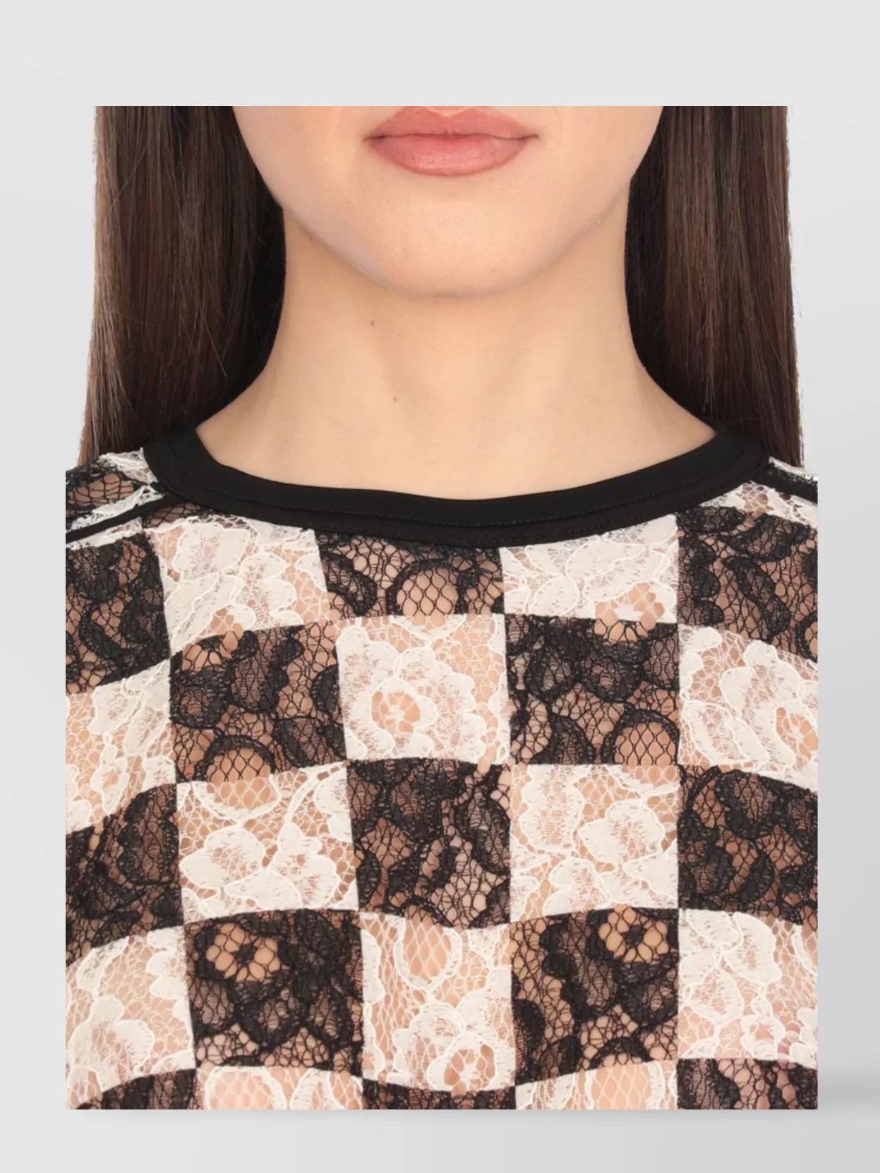 Pinko Sheer Lace Checkered Cropped Top