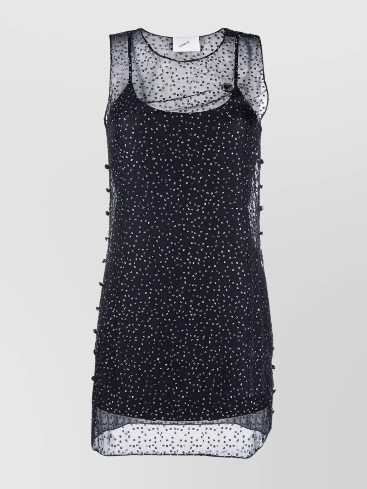 Shop Coperni Sheer Crystal Embellished Sleeveless Dress In Blue