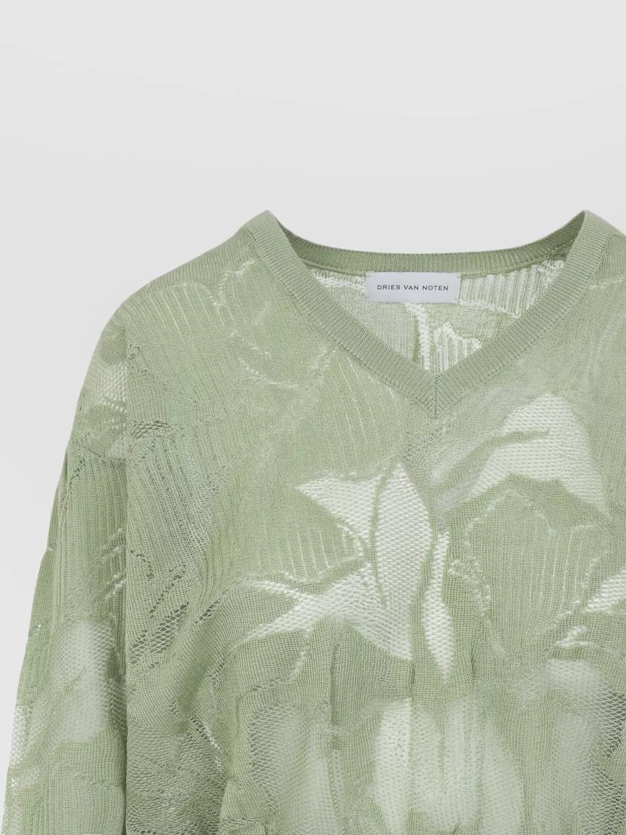 Dries Van Noten Ribbed Floral-Embroidered V-Neck Cropped Jumper