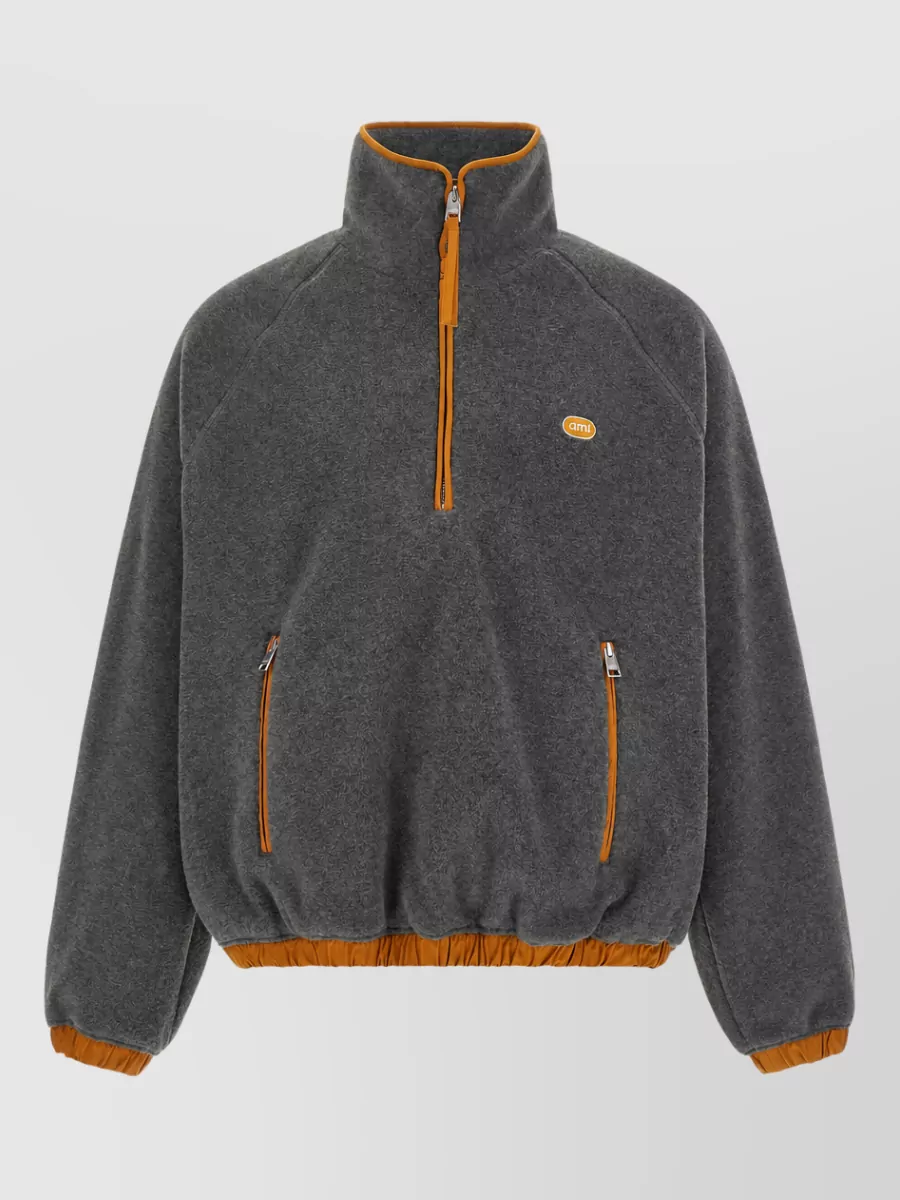 Ami Paris Contrast trim high neck fleece sweatshirt