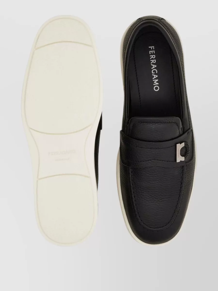 Ferragamo Leather Loafers Round Toe Rubber Sole