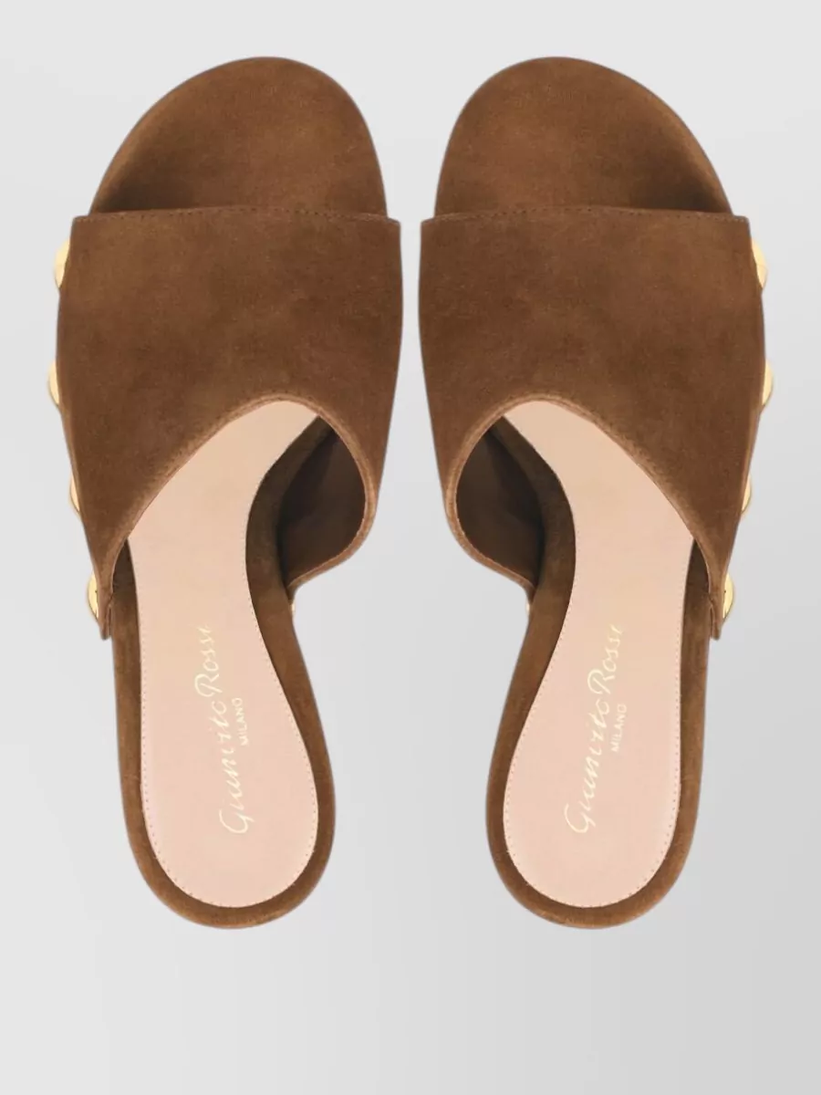 Gianvito Rossi Suede Sandals Heel Gold Tone Studs