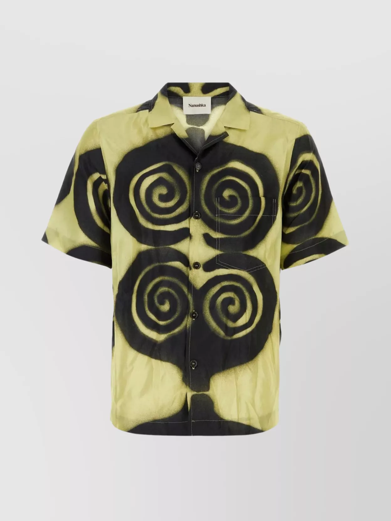 Nanushka Spiral Print Silk Shirt In Brown
